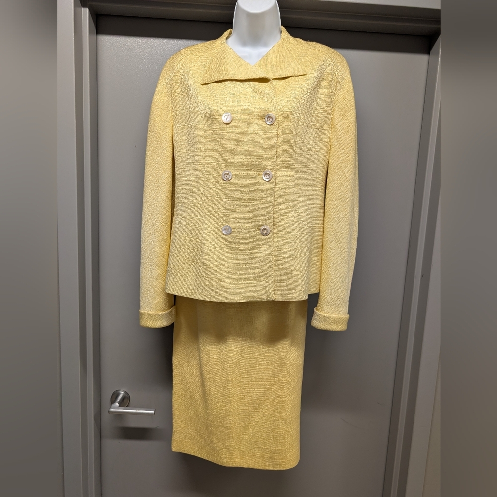 Valentino Night Yellow Suit Silk & Wool Top and Skirt Set Vintage